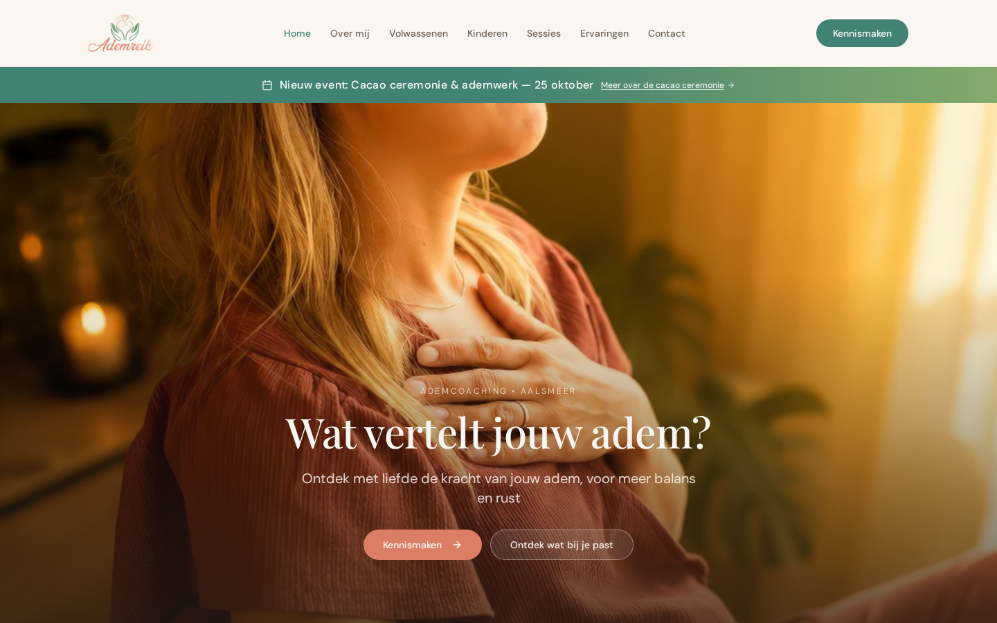 Breathwork coach homepage with separate paths for adults and children